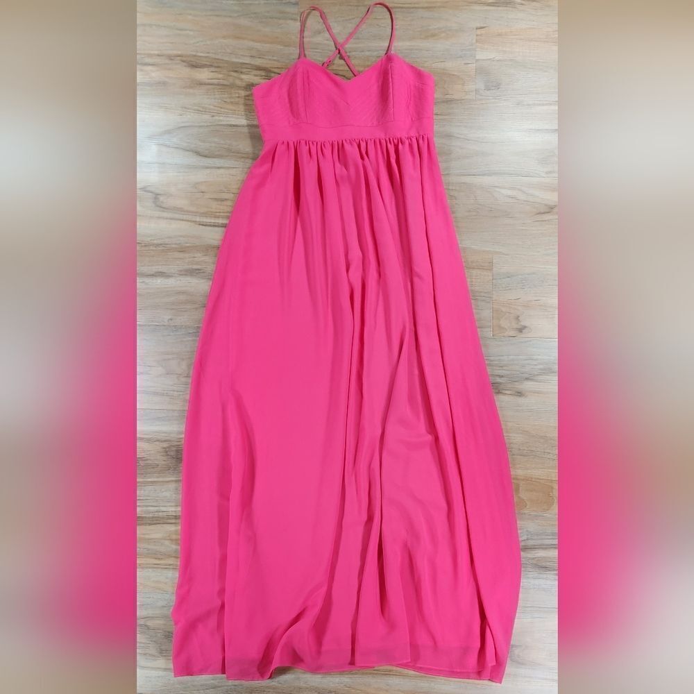 🔹️Anthropologie Badgley Mischka Hot Pink Spaghetti Strap Maxi Dress Size 6 - Picture 2 of 11